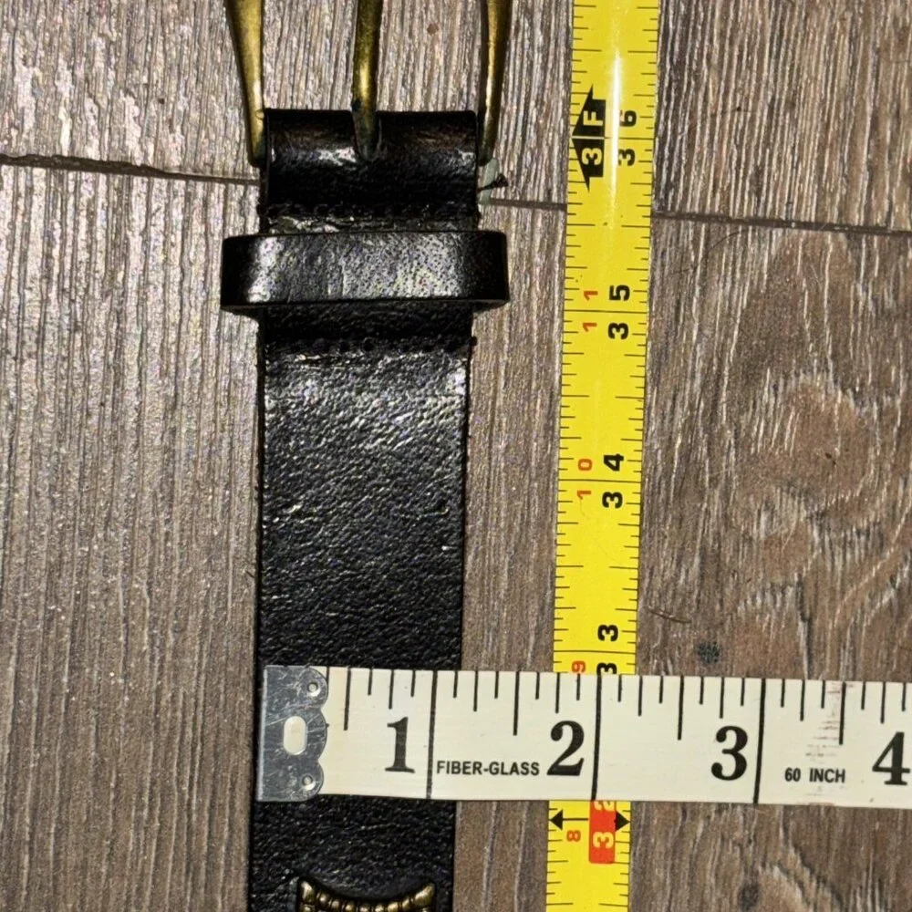 Womens Black Leather Belt W/Embellishments Med Psbly Handmade‎